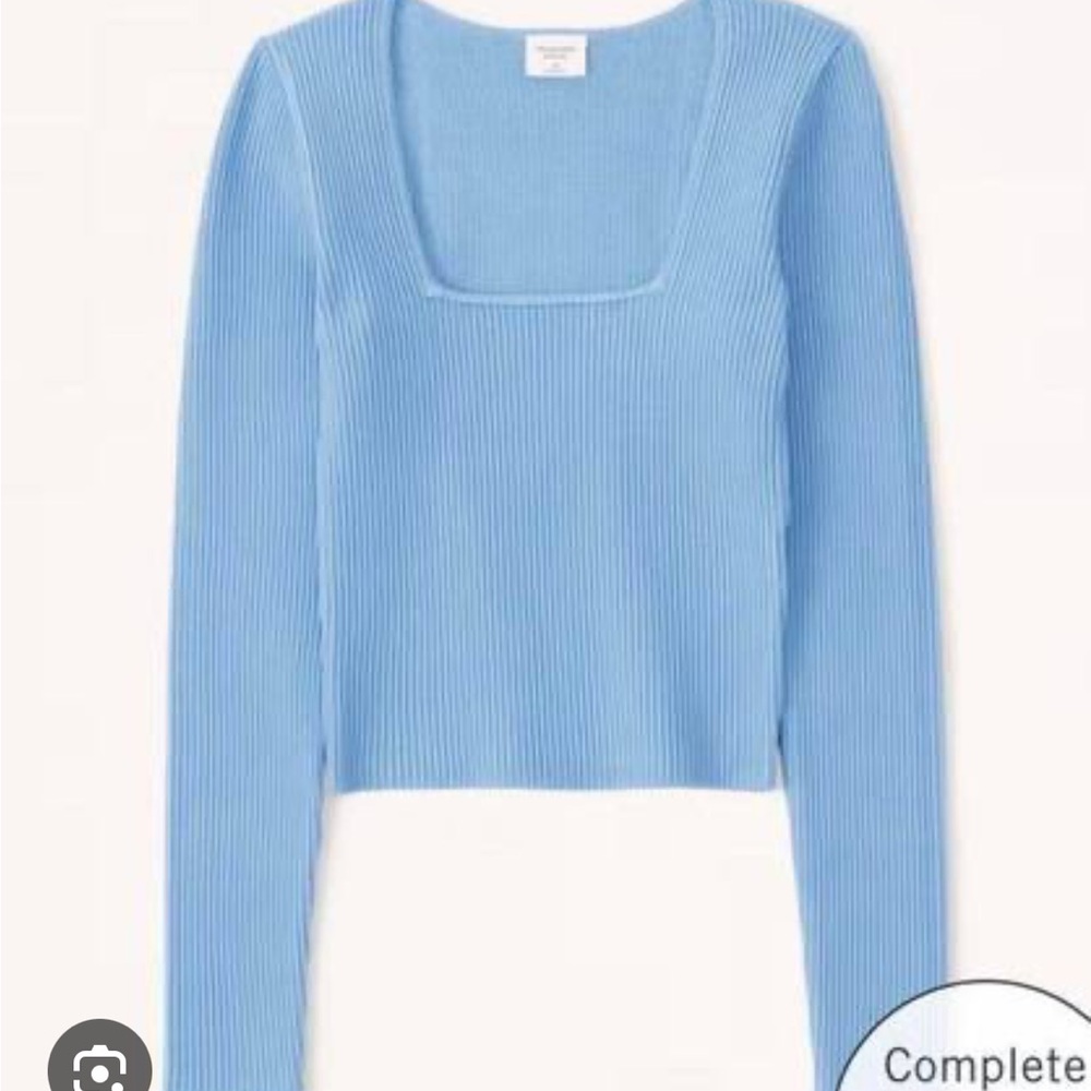Abercrombie & Fitch Blue Ribbed Long Sleeve Scoop Neck Top